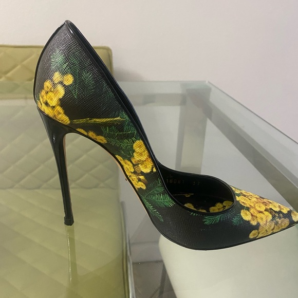 Dolce & Gabbana Shoes High Heels Black and Yellow Floral Pattern Pumps - Picture 5 of 15